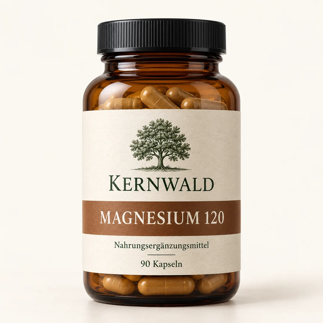 KERNWALD Magnesium 120: Braunglasdose mit schwarzem Deckel, 90 Kapseln