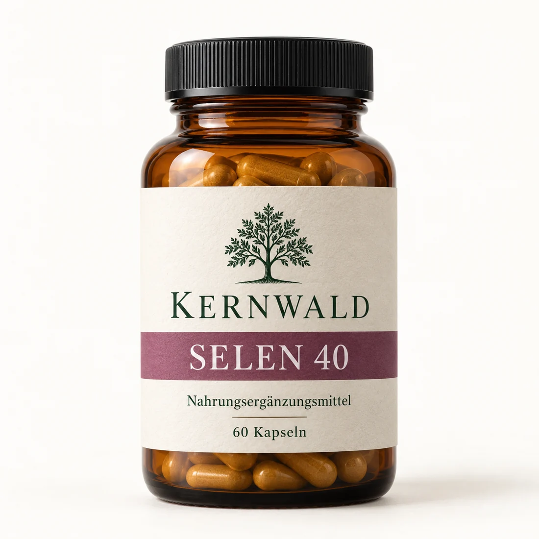 KERNWALD Selen 40: Braunglasdose mit schwarzem Deckel, 60 Kapseln